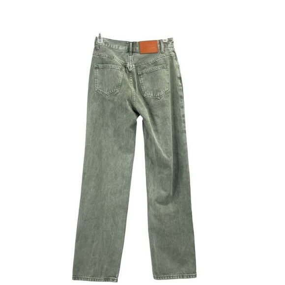 Princess Polly Holly Green Denim Asymmetric Button Fly Straight Leg Jeans Size 2 - Picture 8 of 9